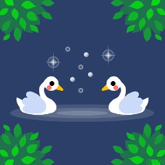 湖に浮かぶ２羽の白鳥のイラスト