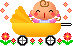乳母車に乗っている女の赤ちゃんのアニメ