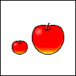 学校の絵カード：りんごの大小