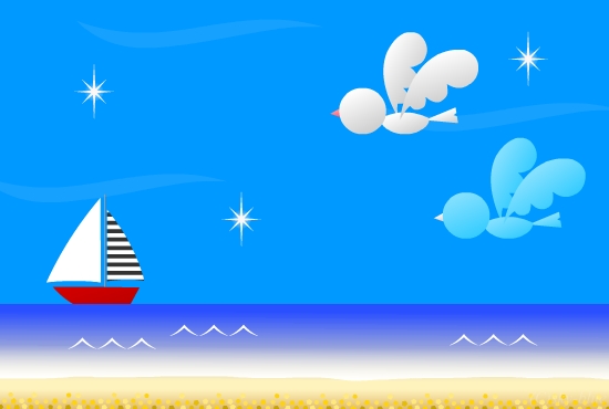 海と鳥とヨットのカード：JPG画像