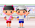 運動会でリレーの選手で走る女の子とスターターピストルを打つ男の子のアニメ（額無し）