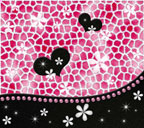 ピンク色背景の花、宝石、黒ハート付きヒョウ柄のスマートフォン壁紙