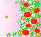 ピンク色背景のリンゴと花のスマートフォン壁紙