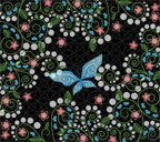 黒色背景の巻き蔓と青い蝶のスマートフォン壁紙