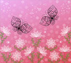 ピンク色背景の白い花と黒い蝶のスマートフォン壁紙