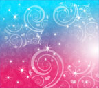 水色からピンク色へのグラデーョン背景の巻き蔓模様ハートと星のスマートフォン壁紙