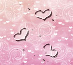 ピンク色背景の巻き蔓模様ハートとガラスのハートのスマートフォン壁紙